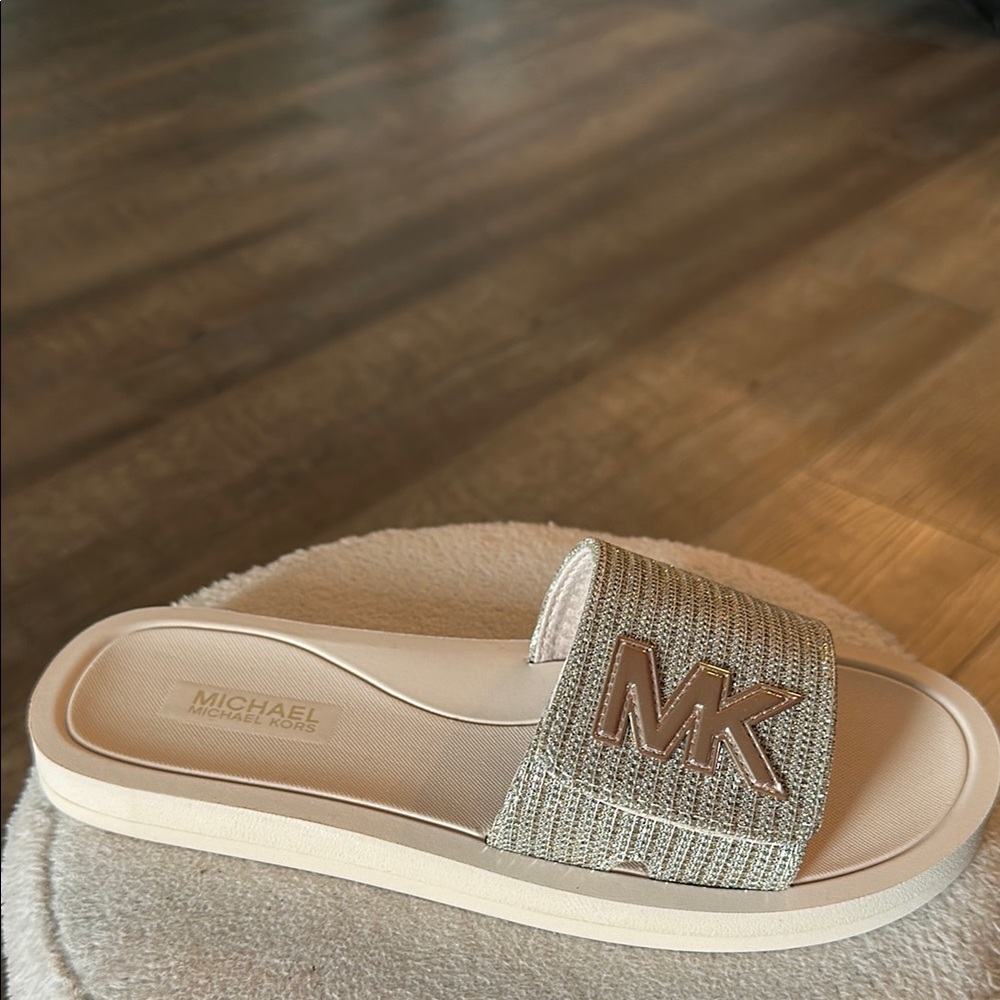 Michael Kors Beige and Gold Slide Sandals